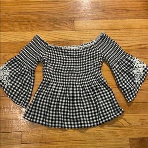Gingham embroidered off the shoulder top